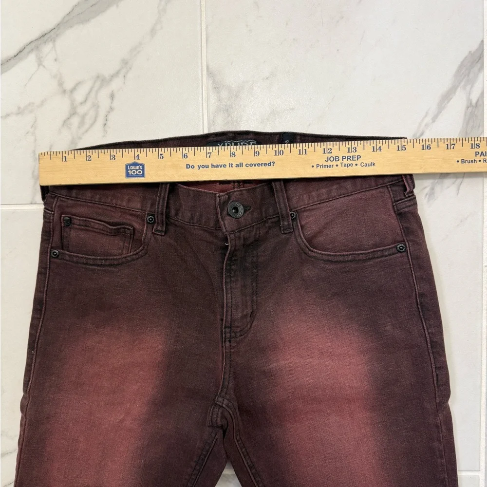 Rude Hot Topic Denim Dark Red Shorts Punk Goth Grunge Mens Skinny Size 32 - Picture 5 of 9